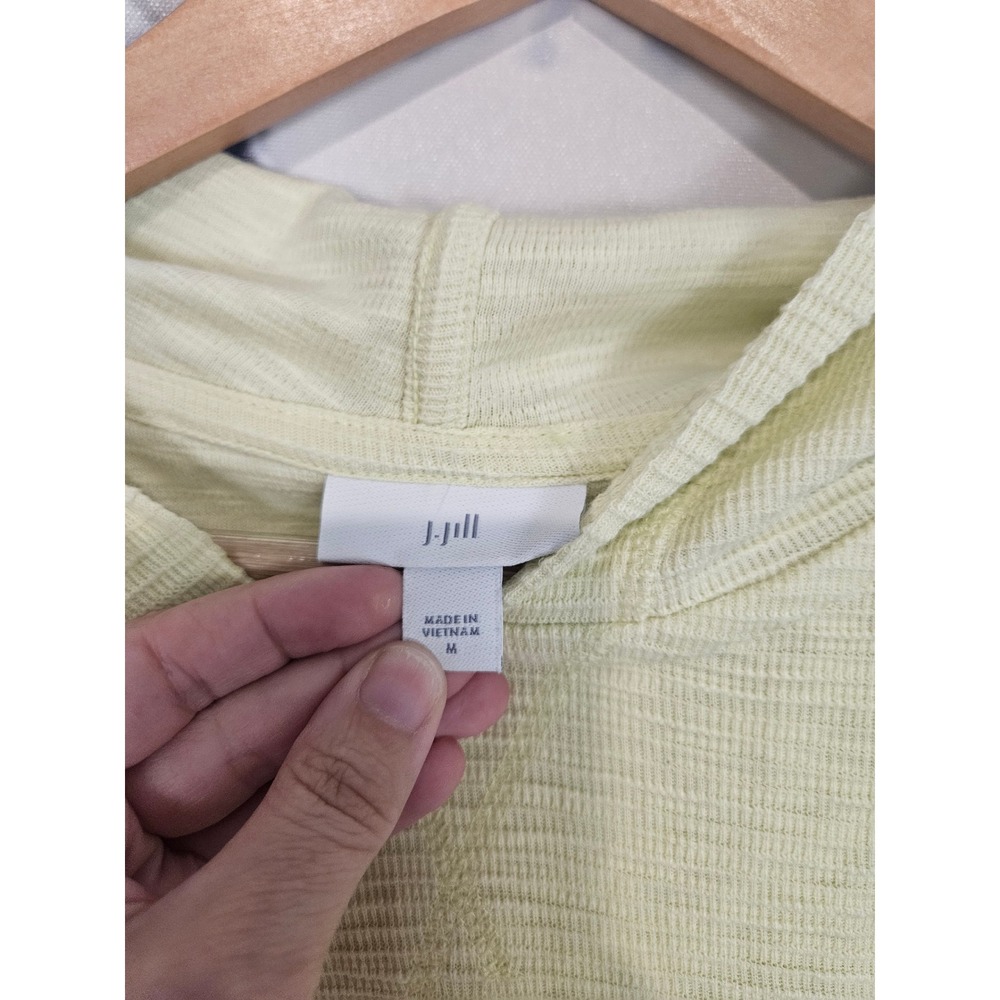 J. Jill Womens M Pale Yellow Waffle Knit Cotton Long Sleeve Hoodie Pullover Top - Picture 4 of 9